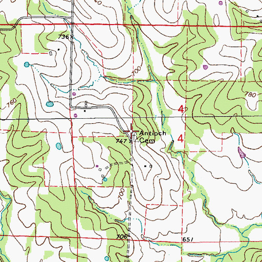 Topographic Map of Antioch Christian Church Cemetery, MO