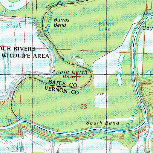 Topographic Map of Apple Garth Bend, MO