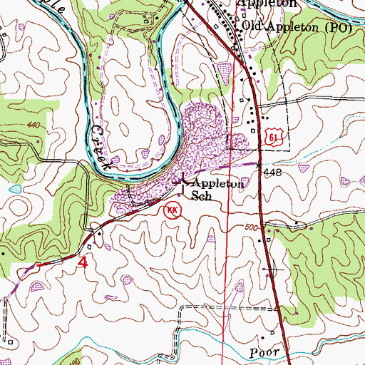Topographic Map of Appleton School, MO