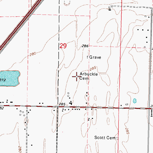 Topographic Map of Arbuckle Cemetery, MO