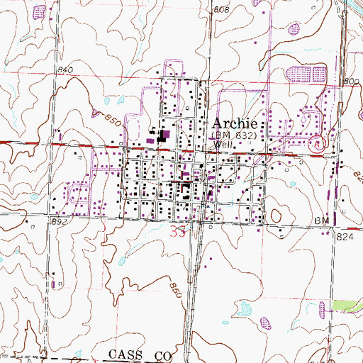 Topographic Map of Archie, MO