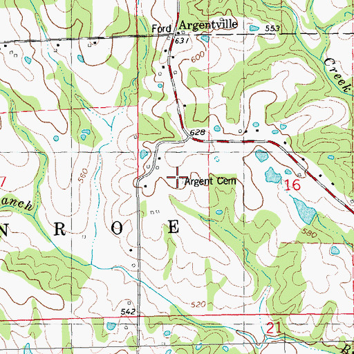 Topographic Map of Argent Cemetery, MO