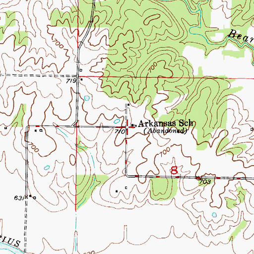 Topographic Map of Arkansas School, MO