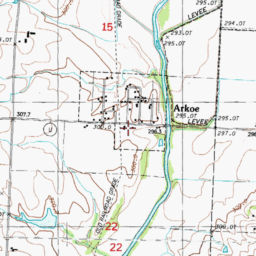 Topographic Map of Arkoe, MO