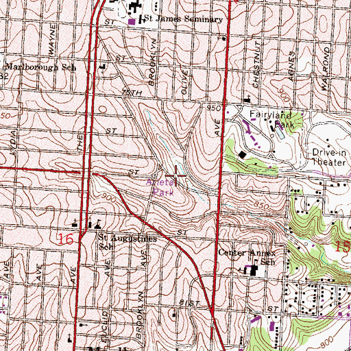 Topographic Map of Arleta Park, MO