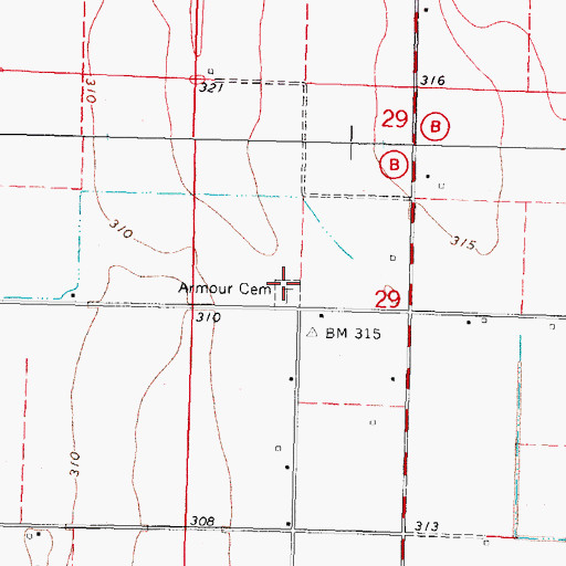 Topographic Map of Armour Cemetery, MO