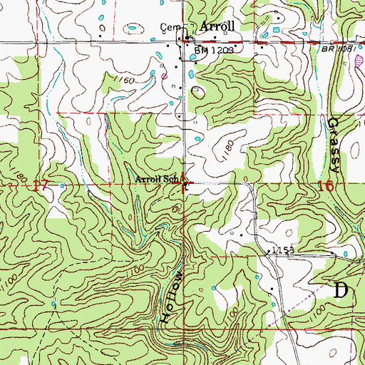 Topographic Map of Arroll School, MO