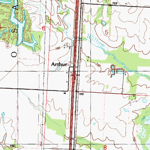 Topographic Map of Arthur, MO