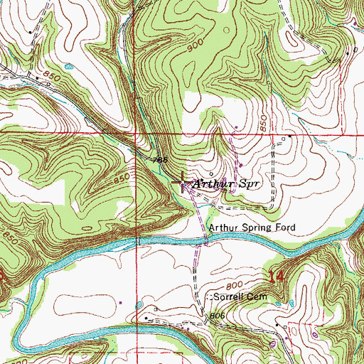 Topographic Map of Arthur Spring, MO
