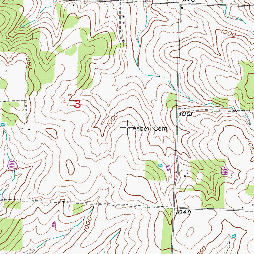 Topographic Map of Asbell Cemetery, MO