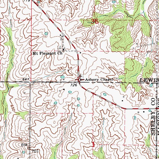 Topographic Map of Asbury Chapel, MO
