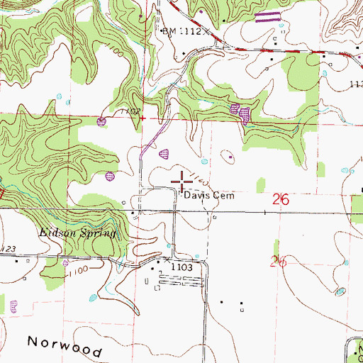Topographic Map of Davis Cemetery, AR