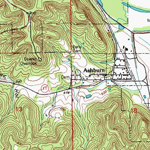 Topographic Map of Ashburn Cemetery, MO