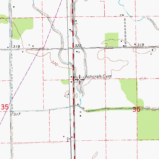 Topographic Map of Ashcraft Cemetery, MO