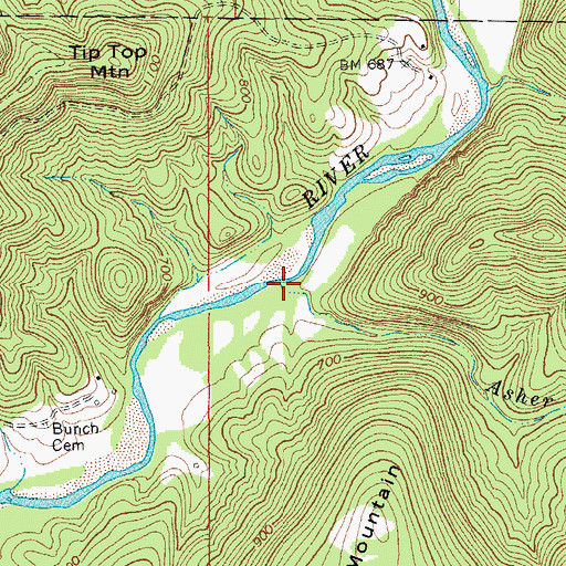 Topographic Map of Asher Branch, MO