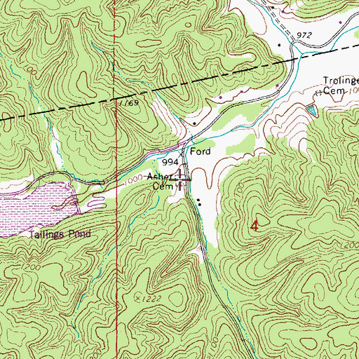 Topographic Map of Asher Cemetery, MO
