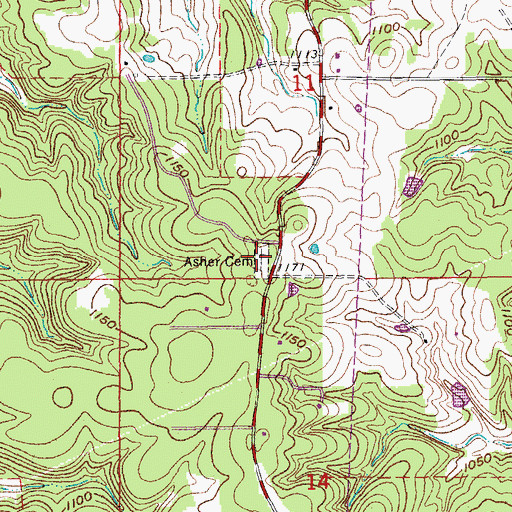 Topographic Map of Asher Cemetery, MO