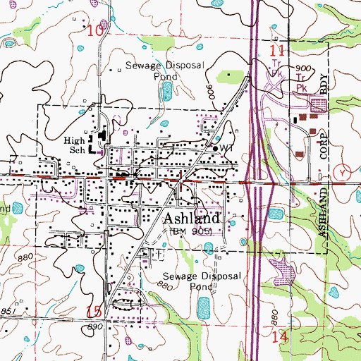 Topographic Map of Ashland, MO