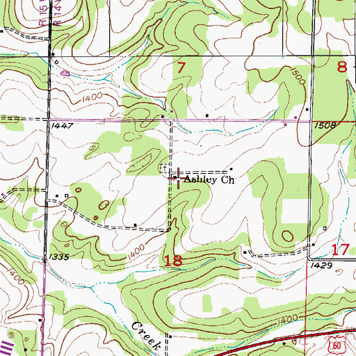 Topographic Map of Ashley Church, MO