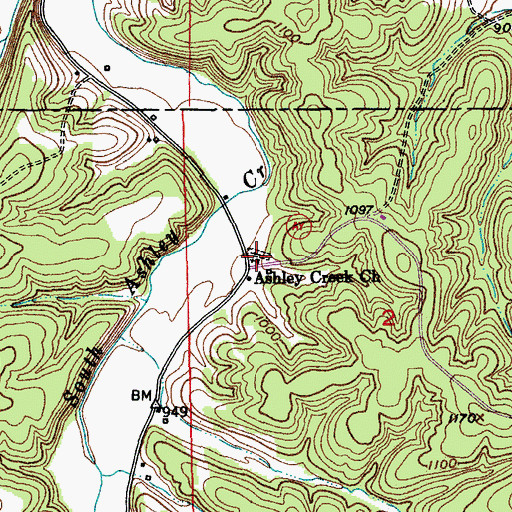 Topographic Map of Ashley Creek Church, MO