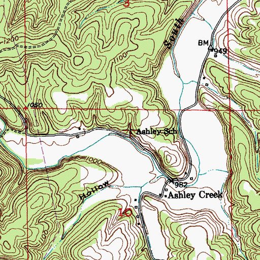 Topographic Map of Ashley School, MO