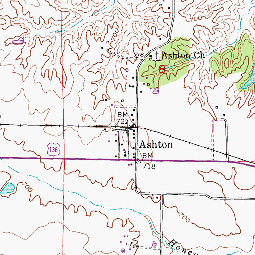 Topographic Map of Ashton, MO