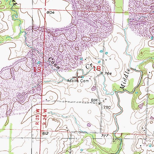 Topographic Map of Askins Cemetery, MO
