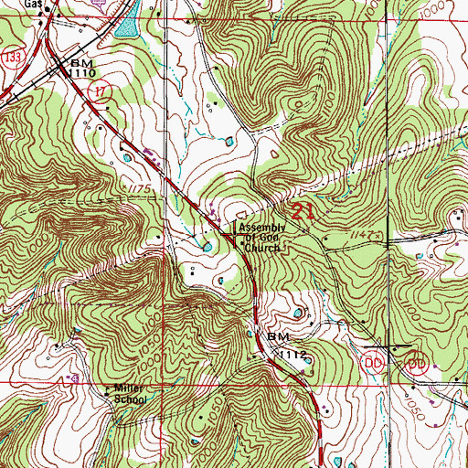 Topographic Map of Assembly of God Church, MO