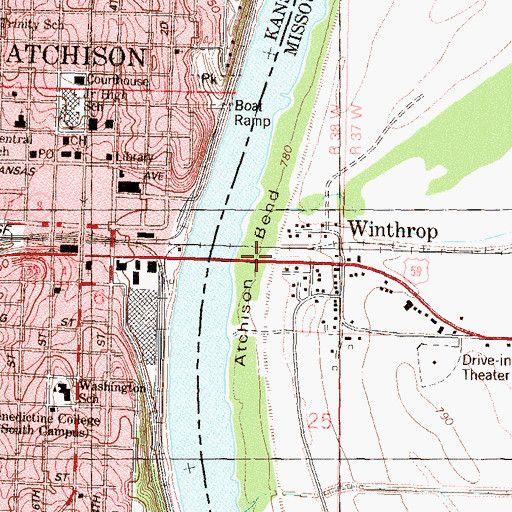 Topographic Map of Atchinson Bend, MO