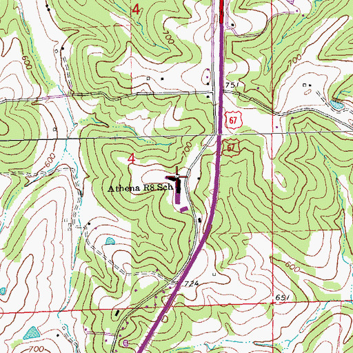 Topographic Map of Athena R 8 School, MO