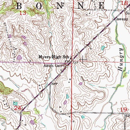 Topographic Map of Atkins Cemetery, MO