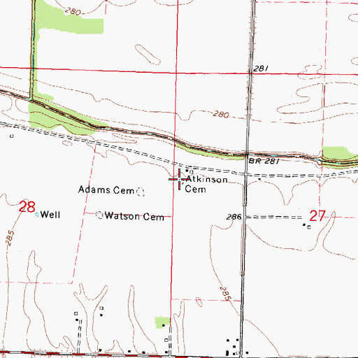 Topographic Map of Atkinson Cemetery, MO