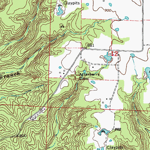 Topographic Map of Atterberry Cemetery, MO