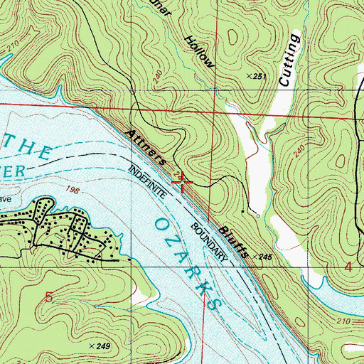 Topographic Map of Attners Bluffs, MO