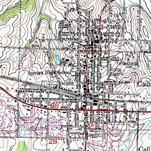 Topographic Map of Aurora High School (historical), MO