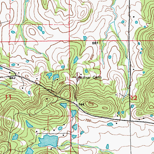 Topographic Map of Authur Cemetery, MO