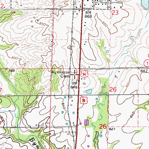 Topographic Map of Auxvasse Cemetery, MO