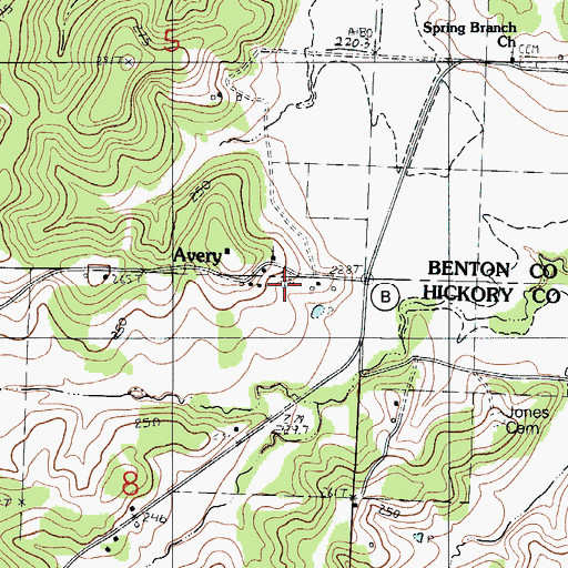 Topographic Map of Avery, MO