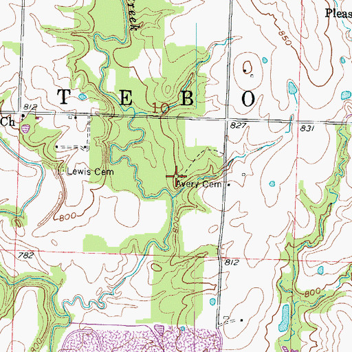 Topographic Map of Avery Cemetery, MO