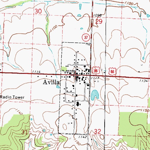 Topographic Map of Avilla, MO