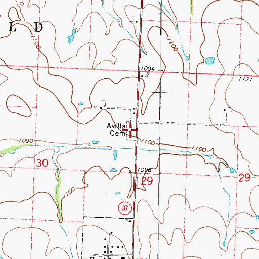 Topographic Map of Avilla Cemetery, MO