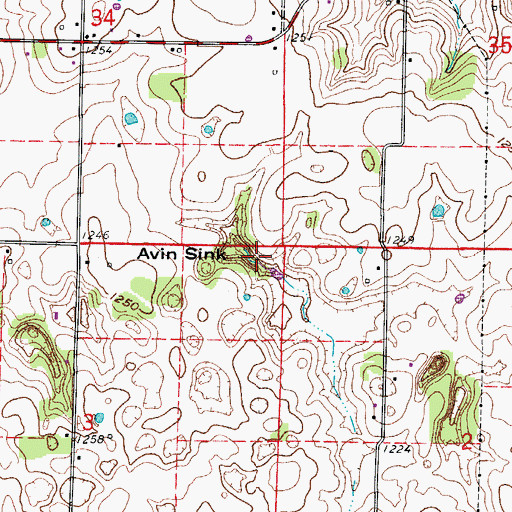Topographic Map of Avin Sink, MO
