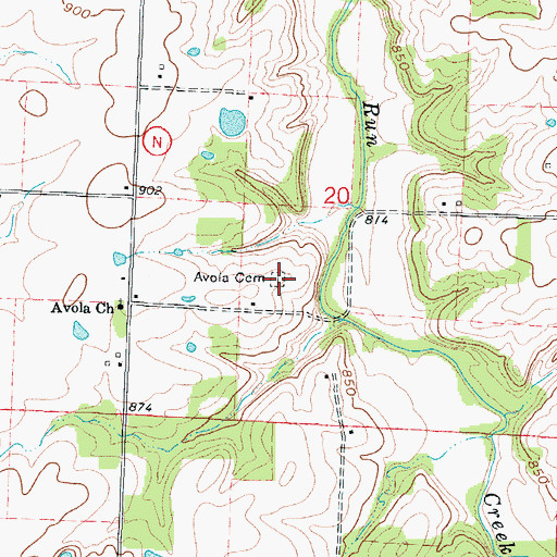 Topographic Map of Avola Cemetery, MO