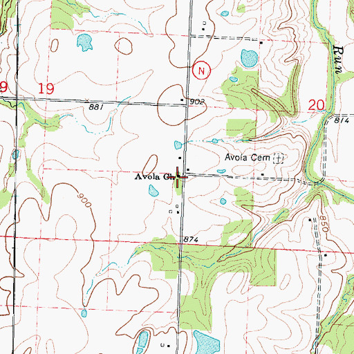 Topographic Map of Avola Church, MO