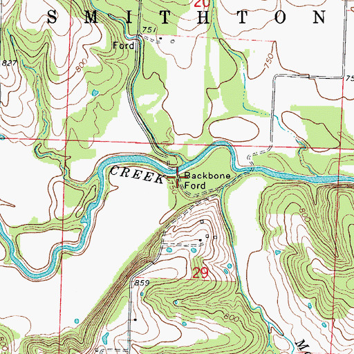 Topographic Map of Backbone Ford, MO