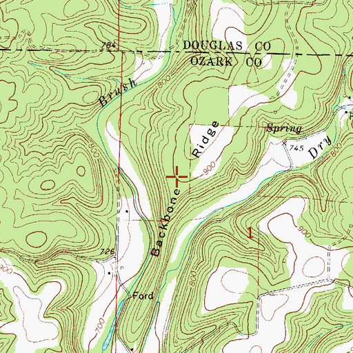 Topographic Map of Backbone Ridge, MO