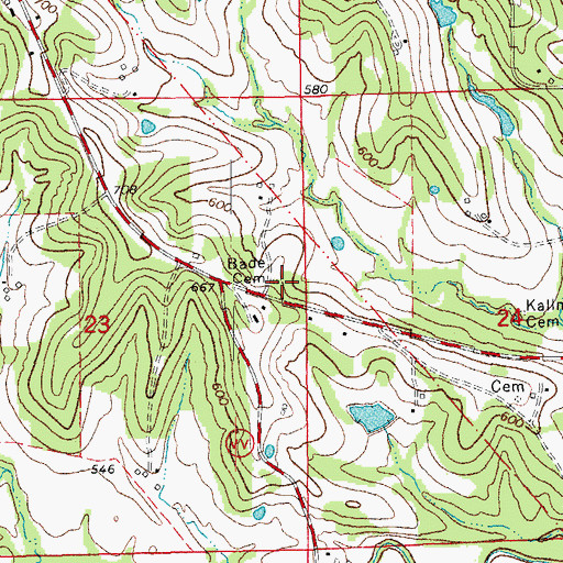 Topographic Map of Bade Cemetery, MO