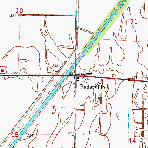 Topographic Map of Baderville, MO