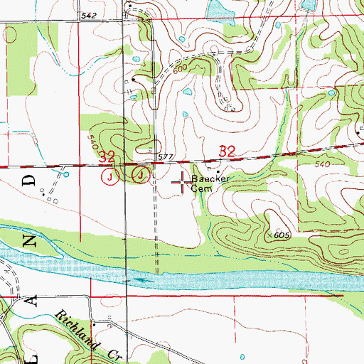 Topographic Map of Baecker Cemetery, MO