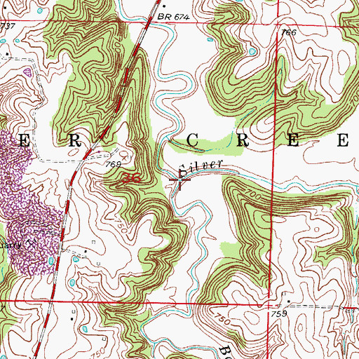 Topographic Map of Bagby Branch, MO